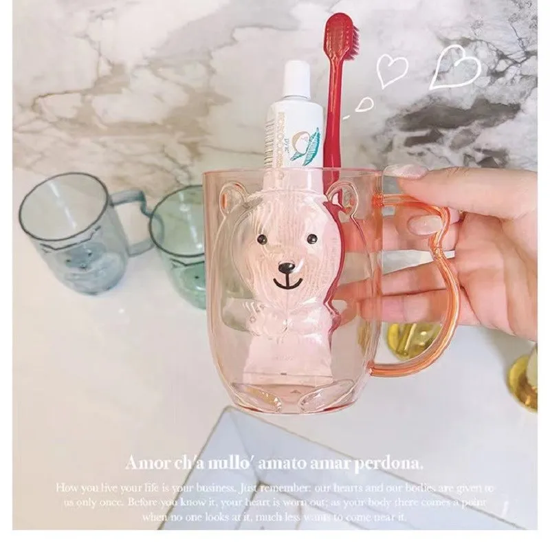 1pc 3D Cartoon Bear Toothbrush Cup Kids Toothbrush Cups Children Mouthwash Cup Water Cup Drinking Cup Bathroom Accessories