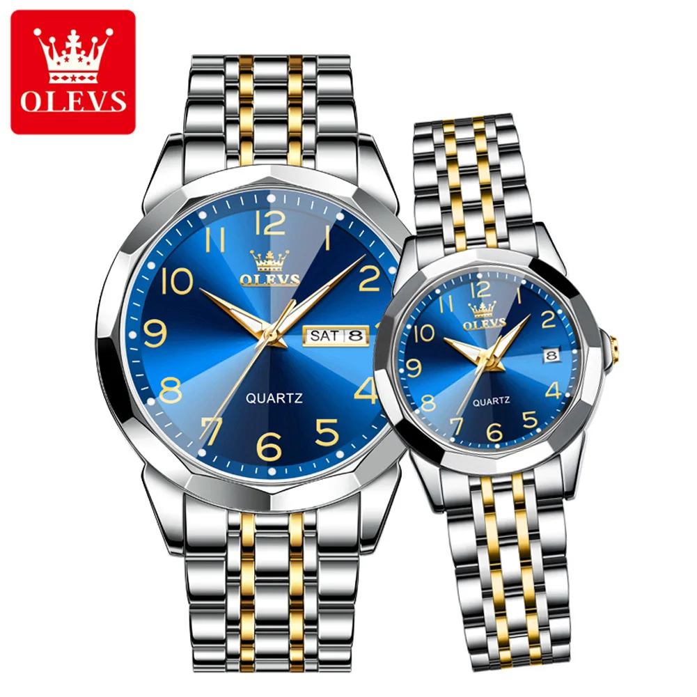 OLEVS 2024 New Fashion Men Watch Stainless Steel Couple Watches Pair Men And Women Brand Luxury Gifts Couple Watch For Lovers