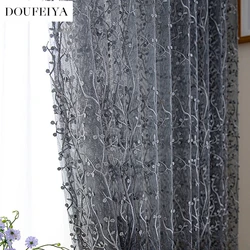 Embossed Embroidery Curtains for Living Dining Room Bedroom Translucent Opaque Gray Modern Minimalist Scandinavian Guest