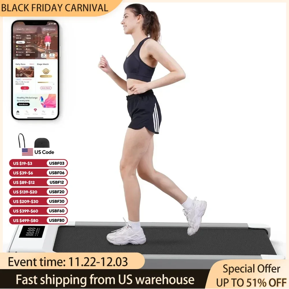 Smart Walking Pad Portable Walking/Jogging Machine with App & Remote Control Fitness Data Recording 2-in-1 Under Desk Treadmill