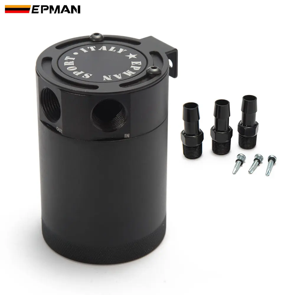 EPMAN New Black Racing Baffled Aluminium 3-Port Oil Catch Can/Tank/Air-Oil Separator Universal EP-JYH04BA