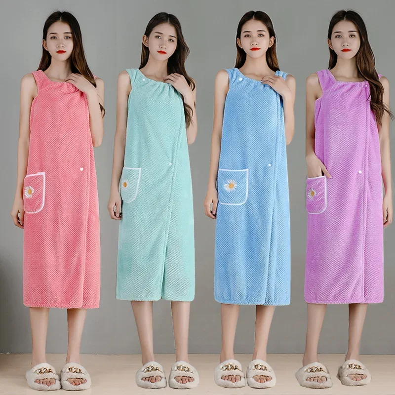 Bath Towel Wrap Dress for Women - Long Style Skirt, Quick-Dry Hair, Wearable and Washable Polyester Robe Quick-Dry  Compressed