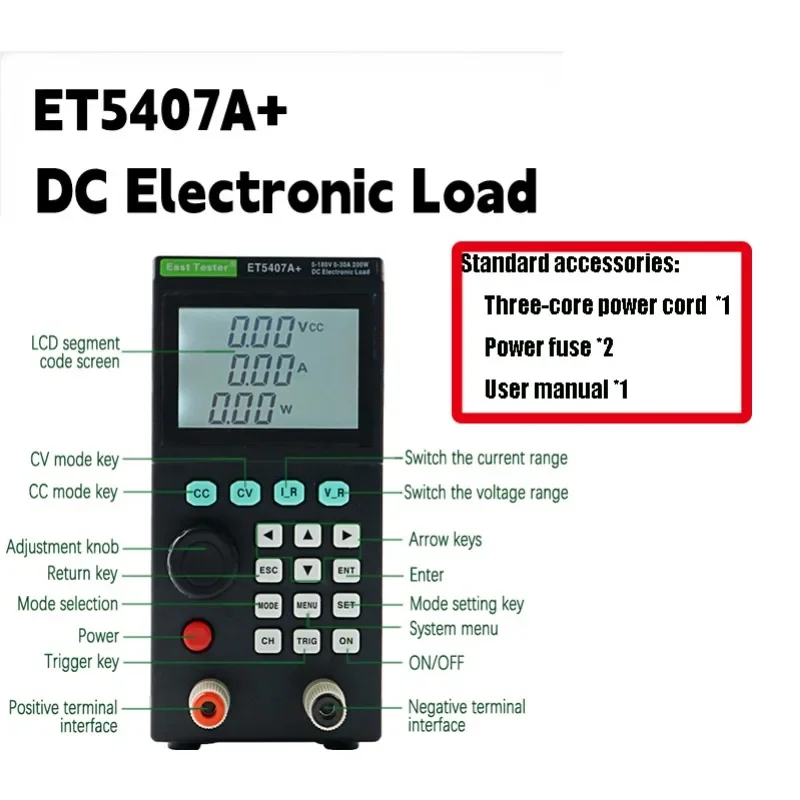 ET5407A+  200W 0-180V 0-30A Programmable DC Electronic Load tester 1mV/1mA Battery Tester for CC/CV/CR/CP Test