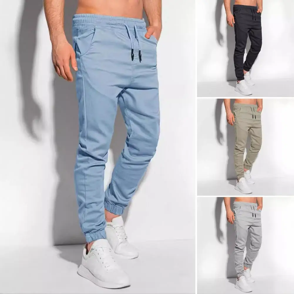 Men Trousers Leg-binding Design Pants Men's Ankle-banded Jogging Trousers with Pockets for Wear Outdoor Activities Solid Color