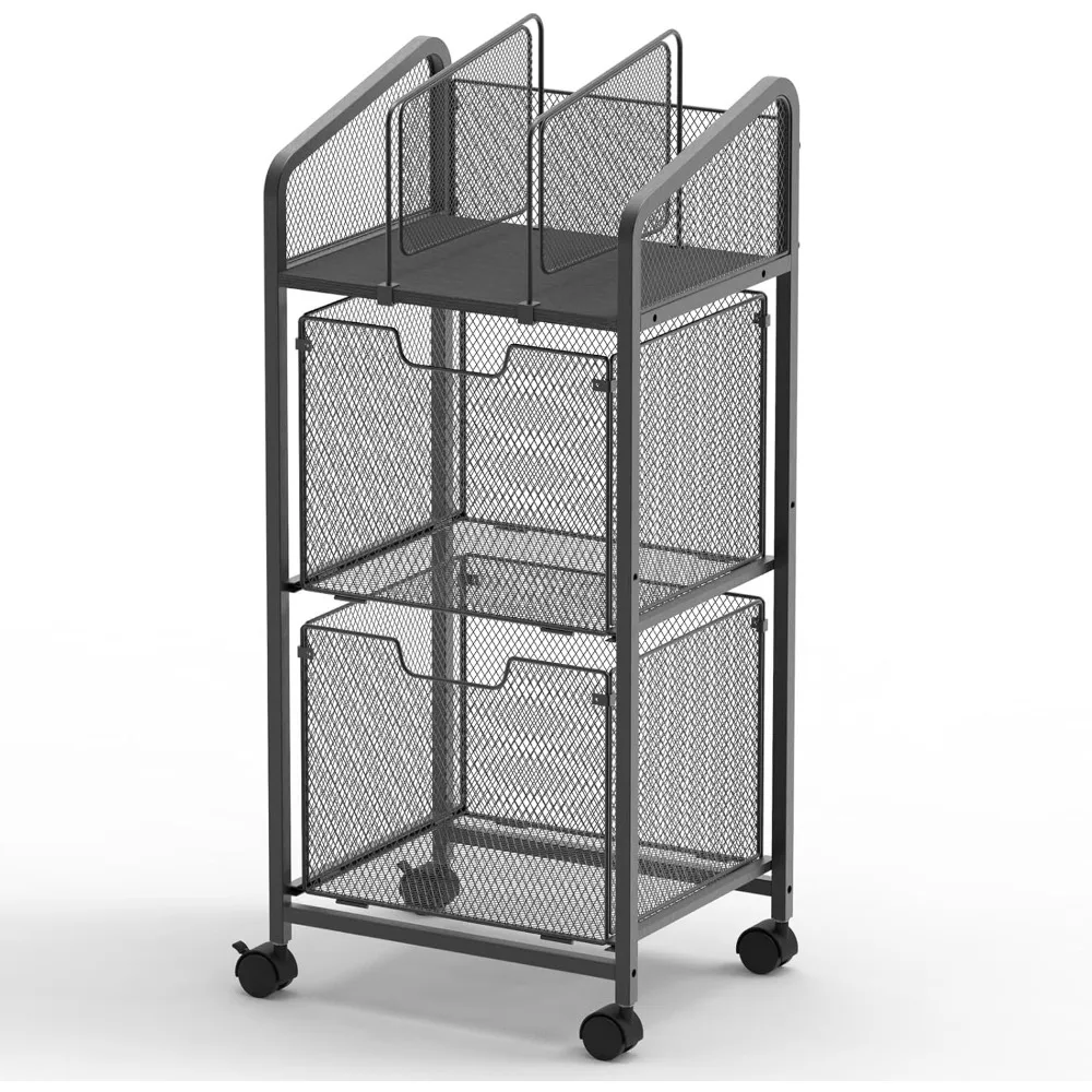 

Rolling File Cart with 2 Storage Drawers,Rolling File Cabinet with Metal BookEnds,Hanging File Folder Organizer with Wheels, Fil