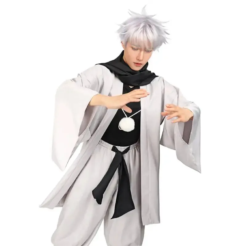WENAM Adult Outfits Japan Kimono Comic-Con Carnival Clothing Satoru Cosplay Haori Kimono Jacket Men with Scarf Satoru Costume