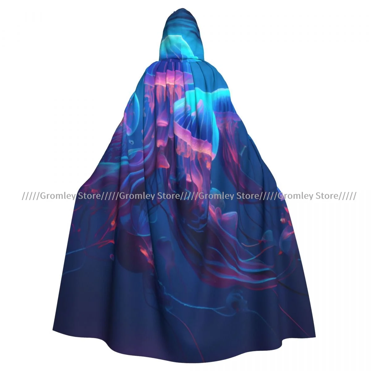 Adult Jellyfish In The Underwater World Cloak Cape Hooded Medieval Costume Witch Wicca Vampire Halloween Costume Dress Coat