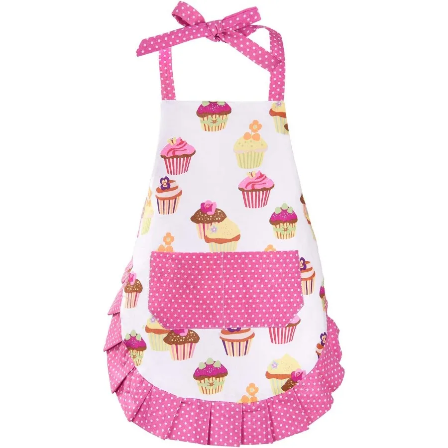 

Cupcake Apron Pink Baking Bib Apron for 2-6 Years Child Adjustable Kitchen Apron for Little Girls Cng Daughters Gardening Toddl