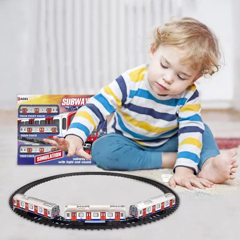 Juego de tren para niños pequeños, vía de tren, juguete educativo eléctrico Retro, juego de metro con luz y sonido para niños de 4 a 10 años