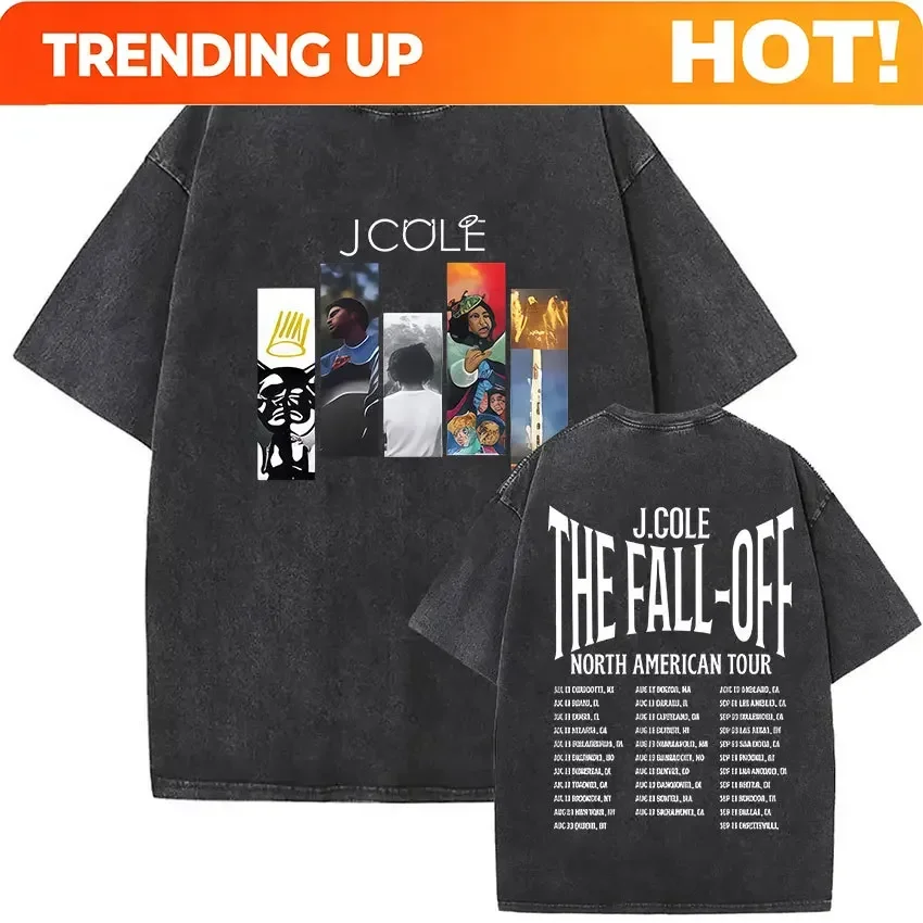 Customization Shirt Vintage Washed J. Cole T Shirts ​The Fall Off North America Tour 2026 Graphic T-shirt Men's Clothing Hip Hop