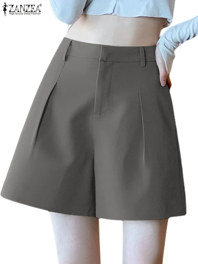 

ZANZEA Loose Casual Short Trousers Solid Color OL Work High Waist 2024 Summer Short Pants Women Korean Fashion Wide Leg Shorts