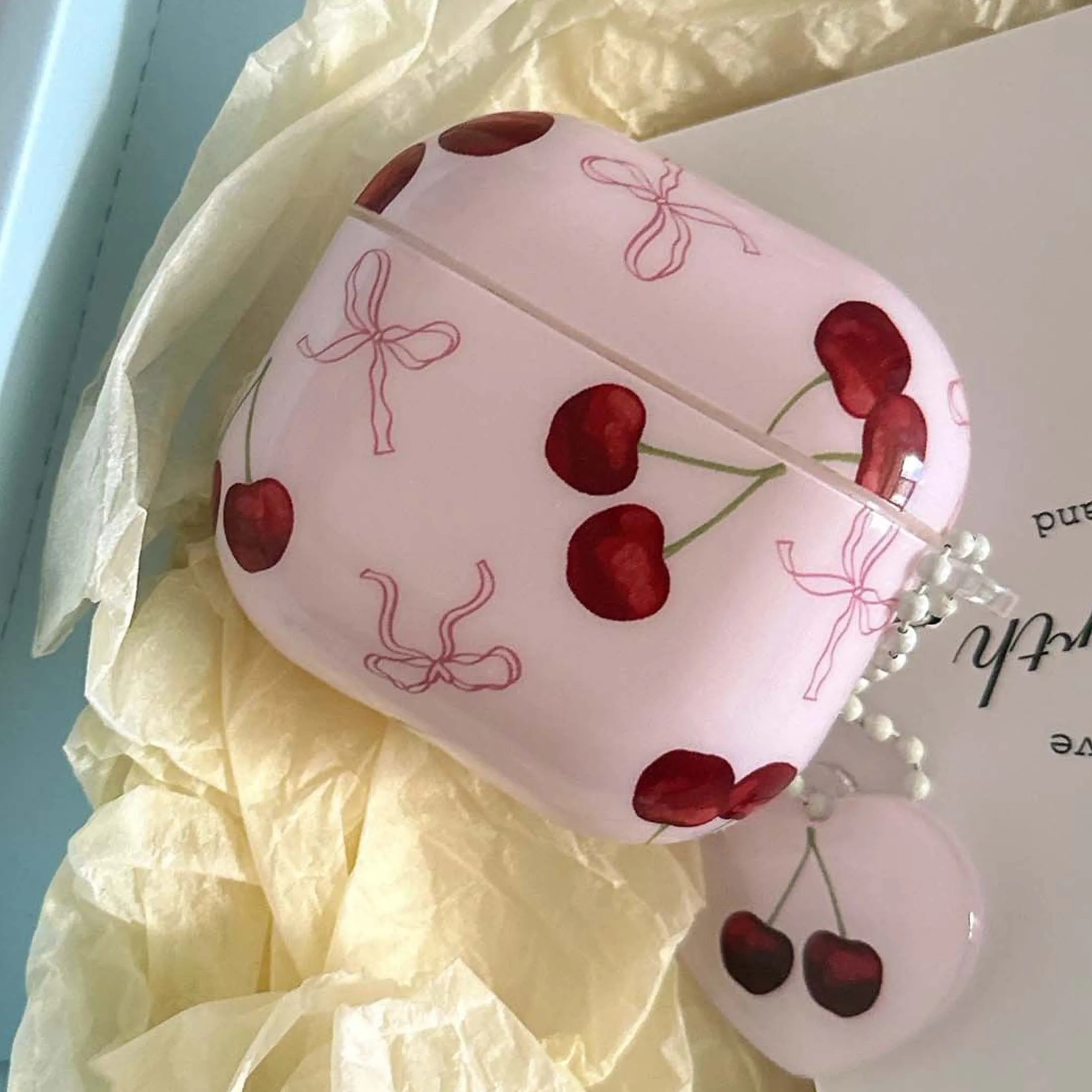 Funda para auriculares imd de cereza de dibujos animados, caja de carga inalámbrica bluetooth para apple airpods 3 4 pro 2nd 1 2, funda para auriculares