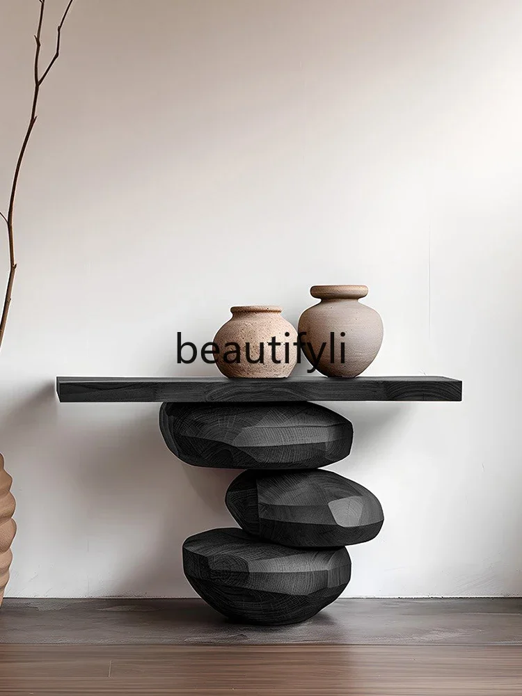 

SS Solid wood entrance table art design high-end entrance entrance table against the wall end view medieval side table