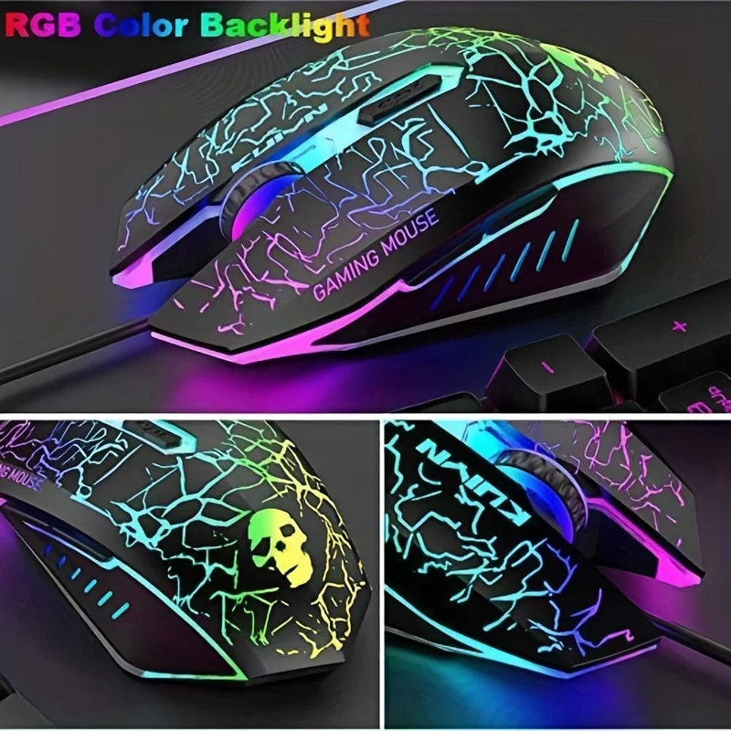 Imagem -03 - Mambasnake-conjuntos de Teclado e Mouse para Jogos Rainbow Backlit Ergonômico Usb Sensação Mecânica Teclado Iluminado 2400dpi Botões do Mouse