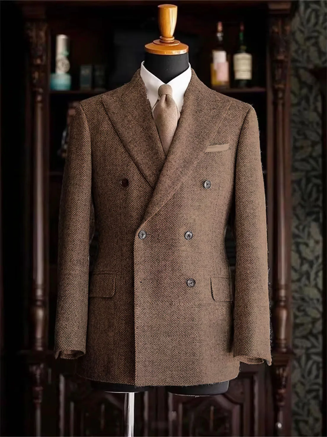 سترات عمل إيطالية متعرجة للرجال سترة رجالية كلاسيكية مزدوجة الصدر بدلة ذروة وطية صدر السترة معطف رجالي فاخر للشتاء #5