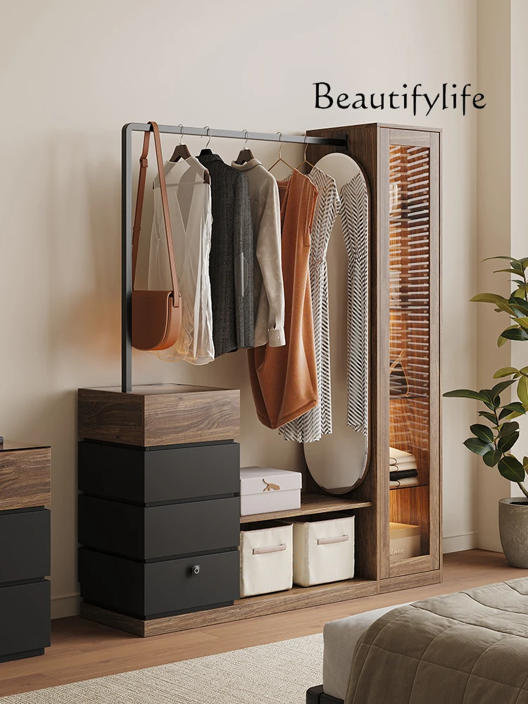 

Nordic Simple Coat Rack Bedroom Advanced Floor Tailstock Storage Cabinet Clothes Rack Dressing Mirror