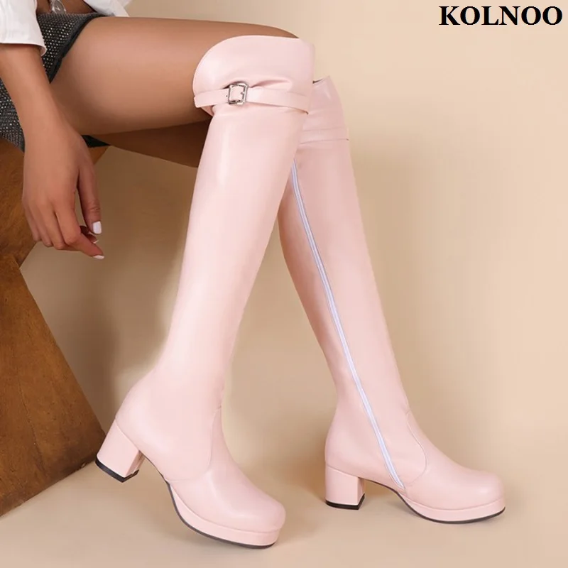 

Kolnoo Handmade New Arrival Women's Chunky Heel Boots Thick Sole Eurolish Party Sexy Knee-high Boots Evening Fashion Prom Shoes