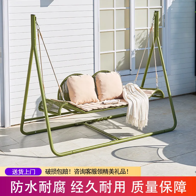 

Outdoor Net Red Swing Chair Rattan Double Glider Waterproof and Sun Protection Imitation Rattan Cradle Chair Villa Courtyard Swi