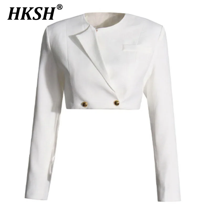 

HKSH Spring Summer New Women's Tide Chic High Street Fashion Elegant Temperament Office Lady Shoulder Button Short Blazer HK6144