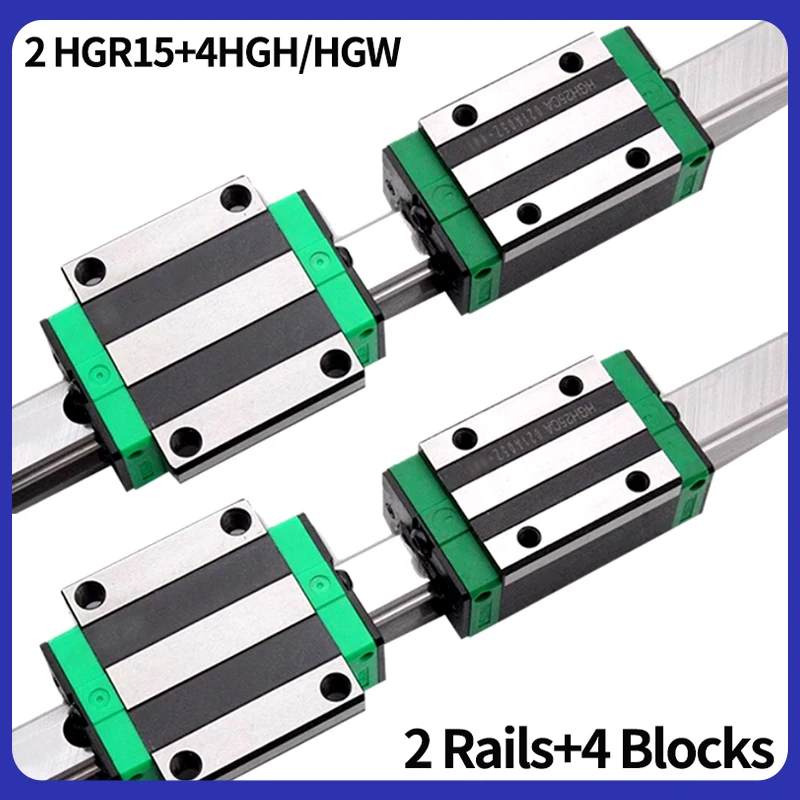 HGR15 Linear Guide Rail 2pcs+ 4pcs Linear Block Carriage   2HGH15CA and 2HGW15CC for CNC Router Free shipping