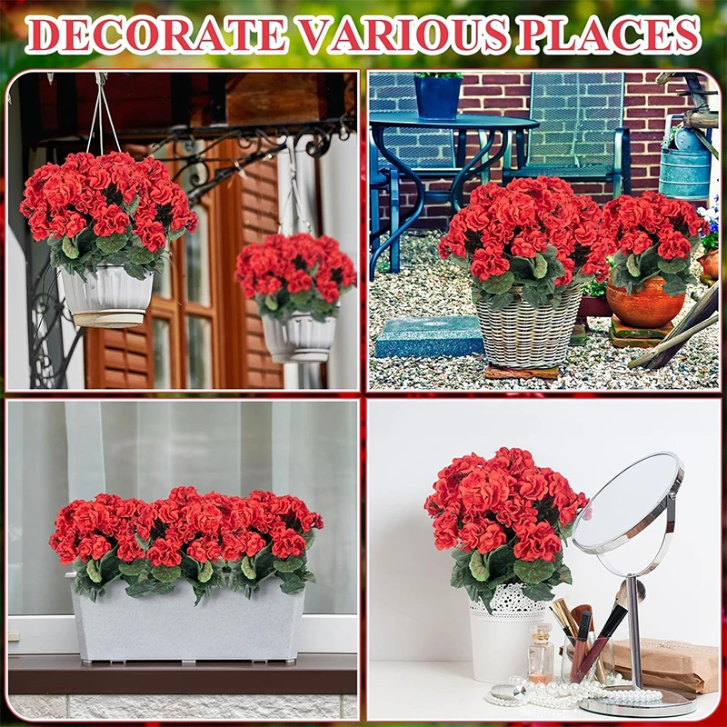 35cm Artificial Silk Geranium Flower Red Artificial Geranium for Home Wedding Vase Table Centerpiece Patio Garden Decoration