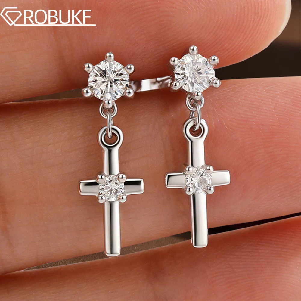 

Серьги-подвески с муассанитом для женщин и мужчин, круглой огранки, с сертификатом, длинные, из серебра S925, ювелирное украшение, подарок