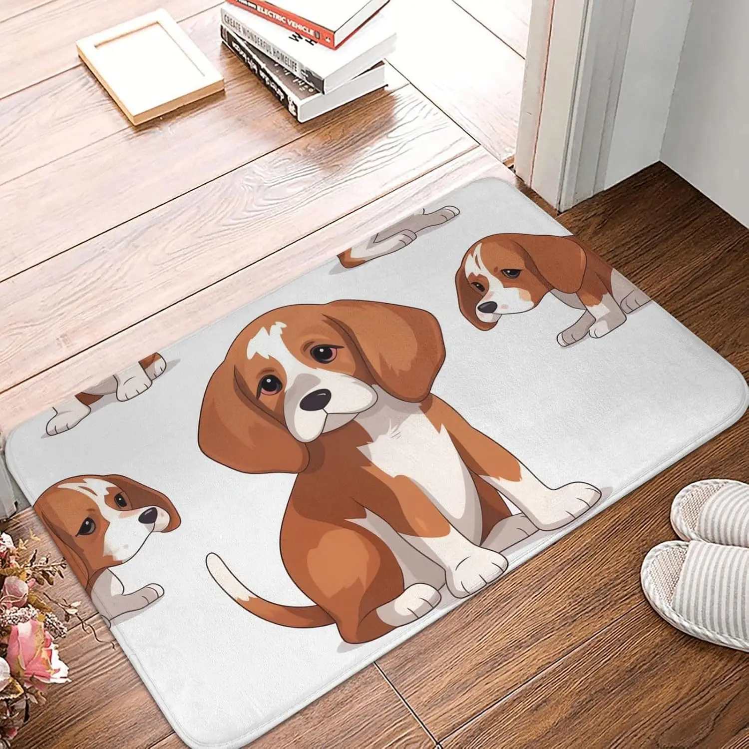 Cute Beagle Puppy Door Mat, Cartoon Dog Floor Mat, Pet Lover Entrance Rug, Non-slip Washable Bathroom Home Decor Carpet