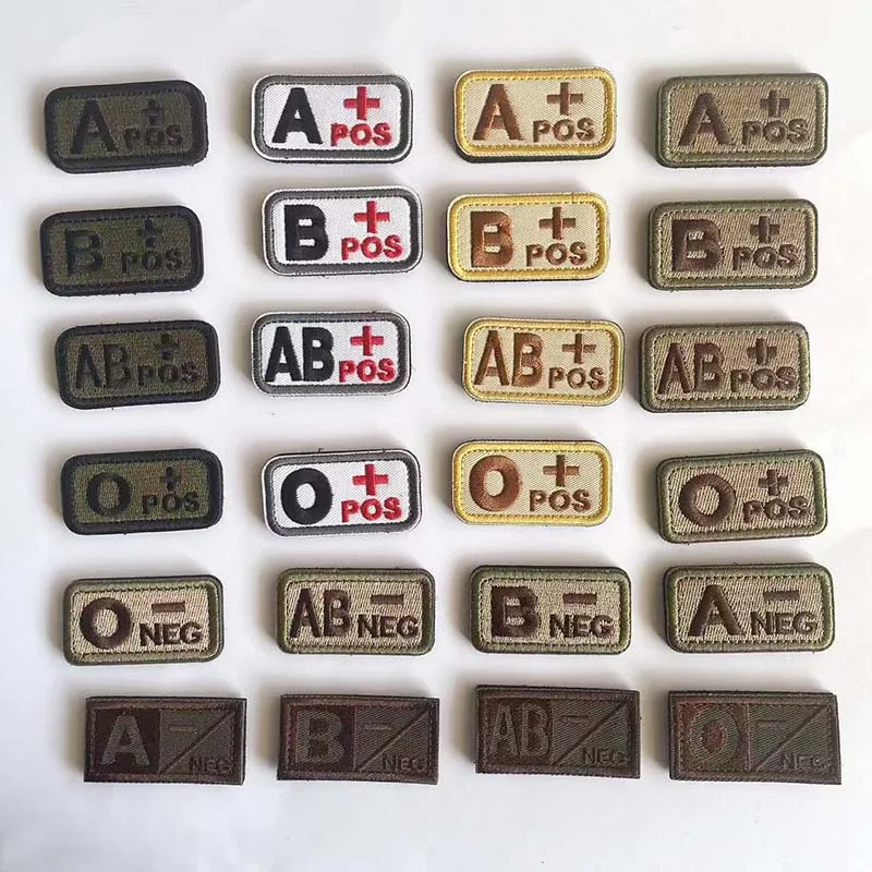 White,khaki,Brown Blood Type Emblem Fabric Applique Embroidery Hook and Loop Patch,Tactical Badge Backpack Magic Sticker,5*2.5CM