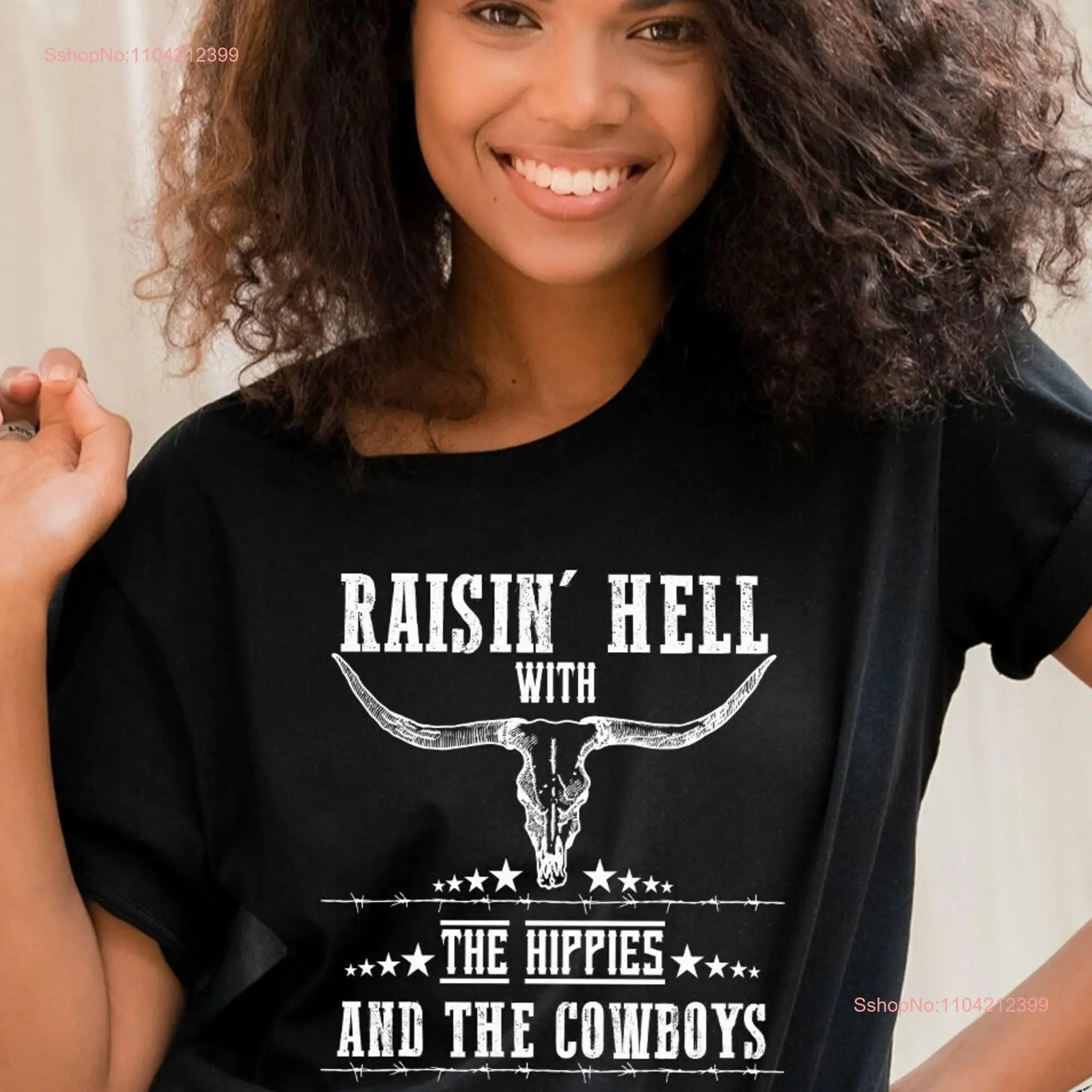 Cowboy Nashville T Shirt Raisin Hell With The Hippies Western Country Boy Style Wear long or short sleeves