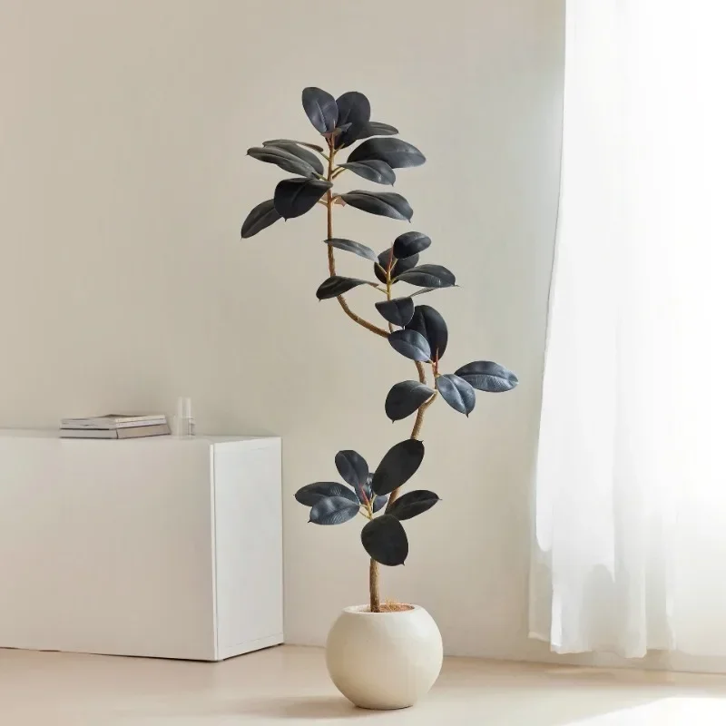 Black Diamond Rubber Tree Simulated Green Plants, High end Luxury Living Room Decoration, Large Floor to Floor, Silent Wind,