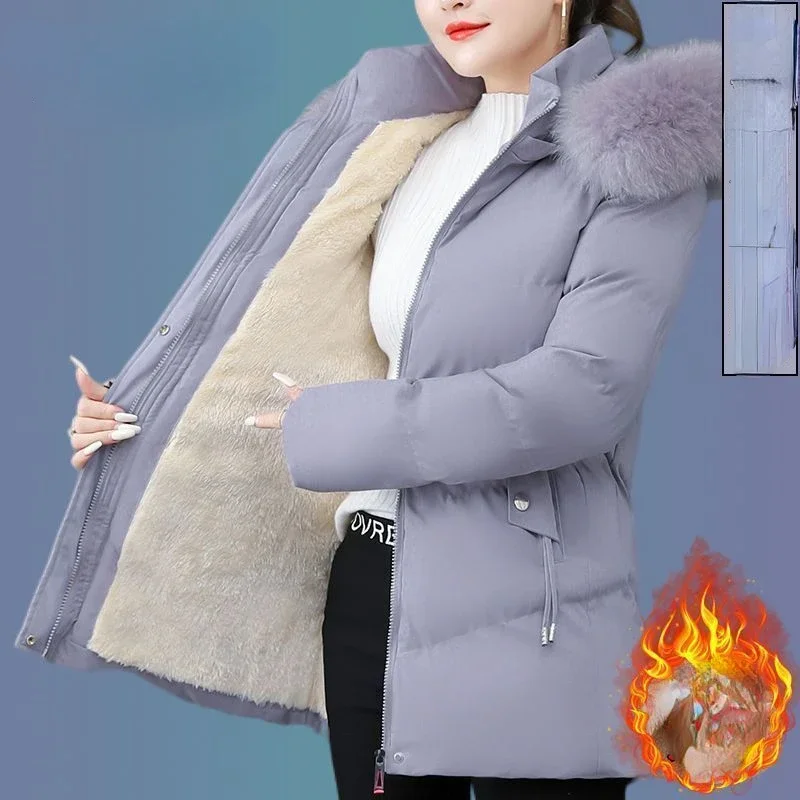 Winter Cold-proof Fleece Cotton Jacket Women Hooded Fur Warm Parkas Thick Coat Windproof Outerwear Super Hot Coats Women Clothes