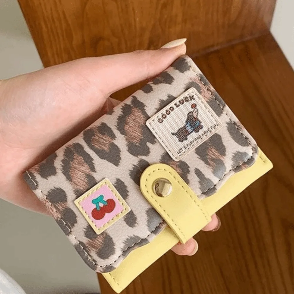 Y2K Ins Sweet Polka Dot Trifold Wallet Pu Leather Wave Edge Dachshund Card Holder Flower Patchwork Coin Purse Women