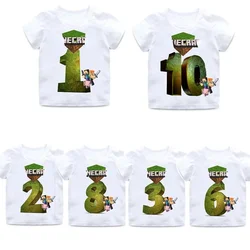 Numer urodzinowy dla dzieci T-Shirt kreskówka górnik do tworzenia Pixel Tshirt ubranka dziecięca graficzne koszulki odzież dla dzieci prezent na Boże Narodzenie