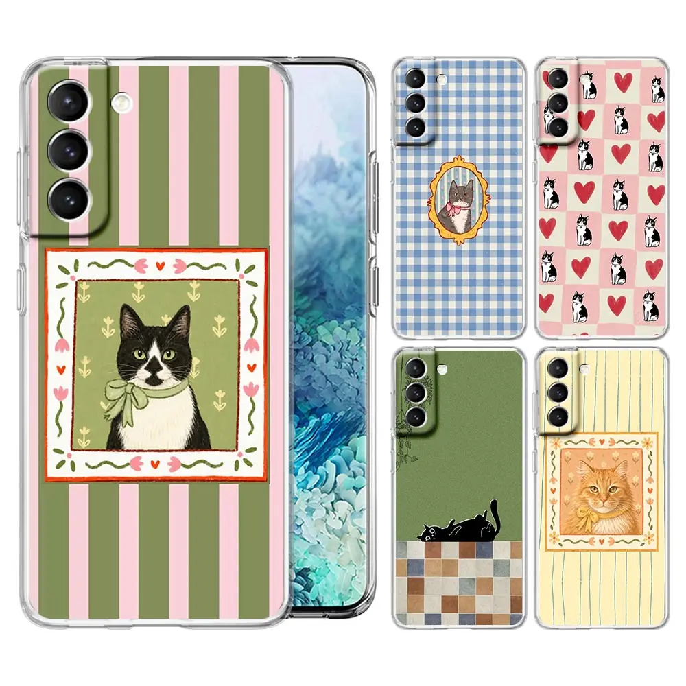 Striped Art Cat Colorful Clear Phone Case For Samsung Galaxy S26 S25 FE S24 + S23 S22 S21 Ultra S20 5G S10E Plus Cover