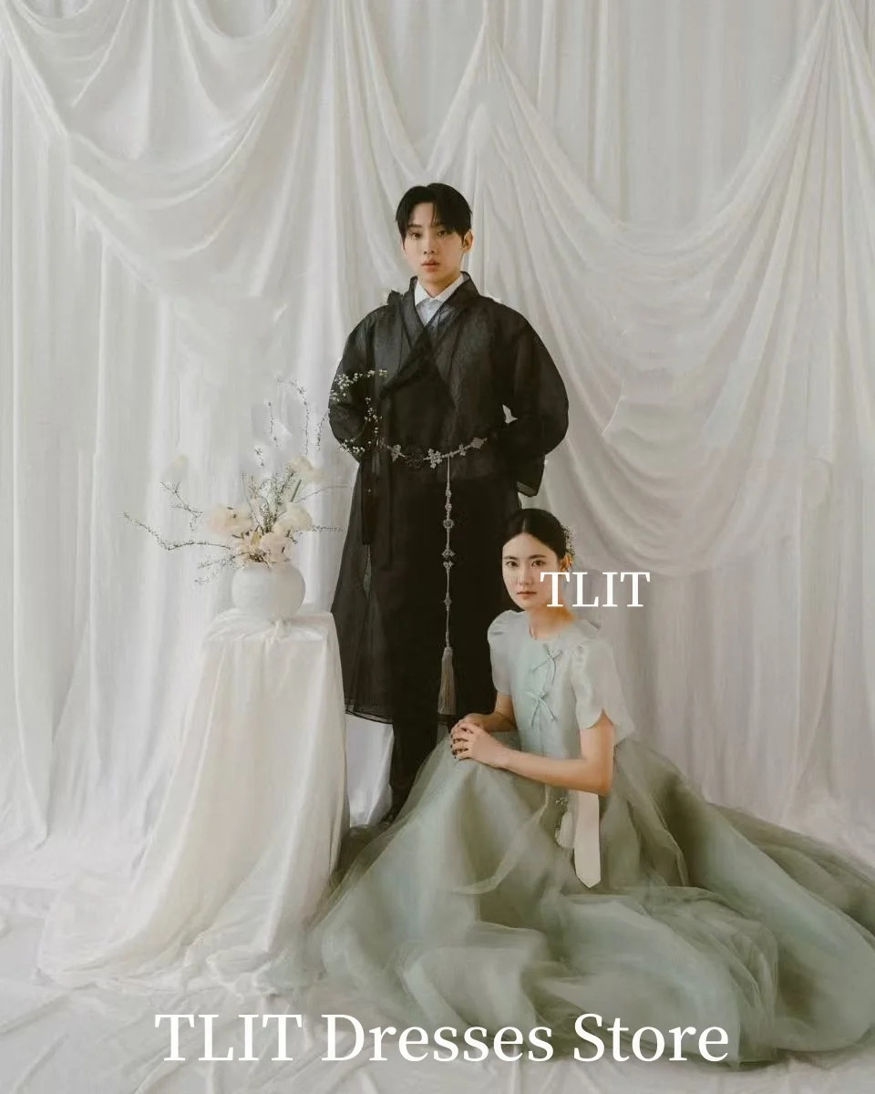 TLIT أنيقة حكيم الأخضر قطعتين مجموعة فستان الحفلة الراقصة نفخة الأكمام الساتان جوهرة القوس قميص مخصص حفلة سهرة رسمية 신МТСДСМДСМКВКВ