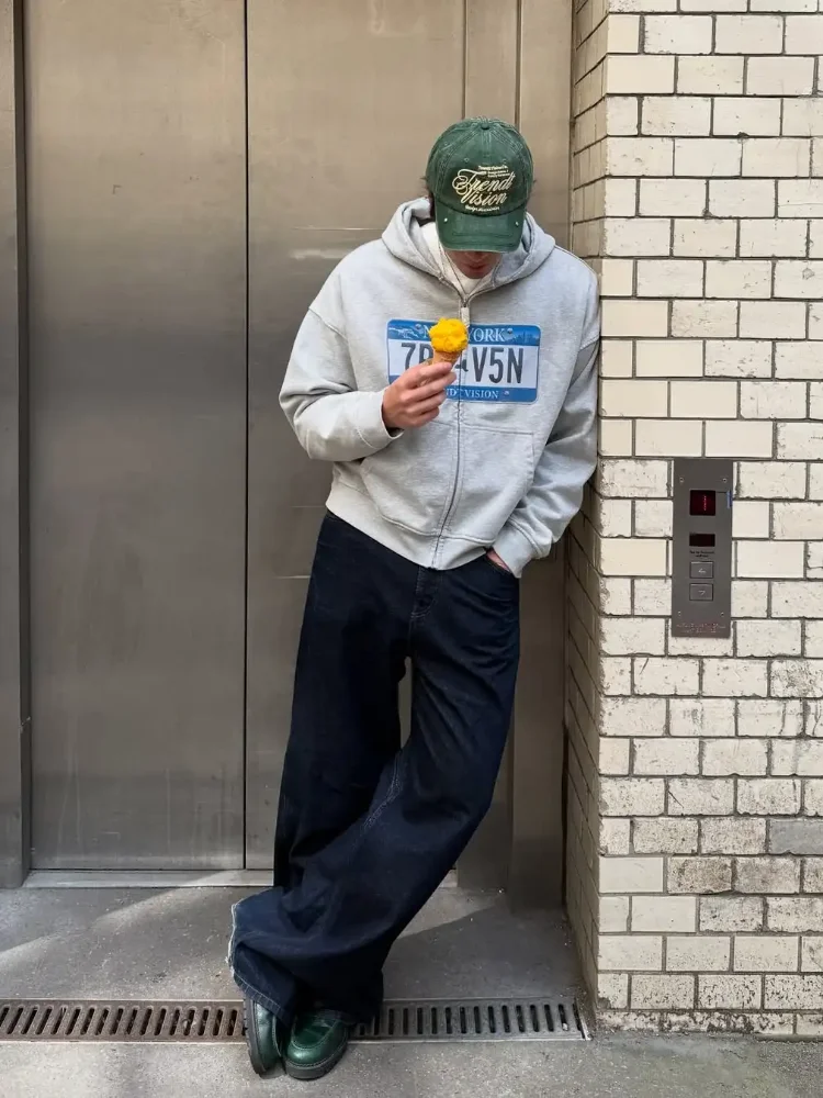 

Винтажная толстовка с капюшоном и градиентом в стиле ретро Y2K, цветная толстовка с капюшоном на молнии унисекс, индивидуальный дизайн номерного знака