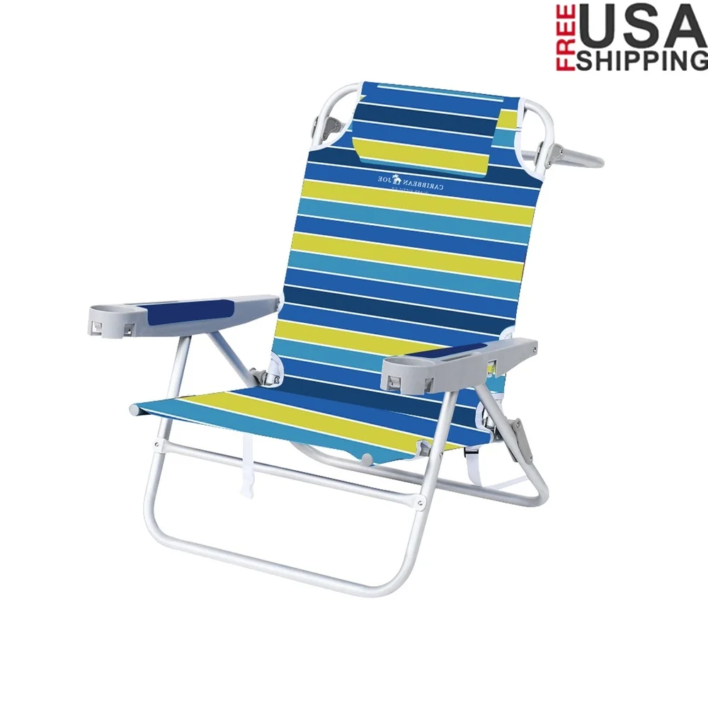 

Deluxe Oversize Backpack Beach Chair 5position Recliner Comfortable Armrests Cup Holders Headrest Portable Outdoor Folding Chair