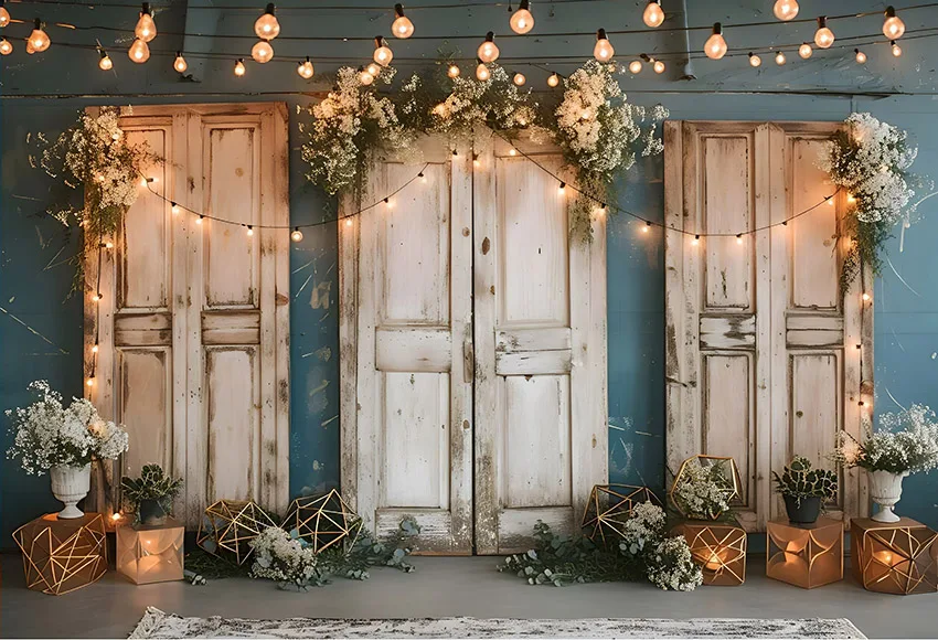 Mehofond Photography Background Boho Rustic Door Green Plants Kids Birthday Party Maternity Portrait Decor Backdrop Photo Studio
