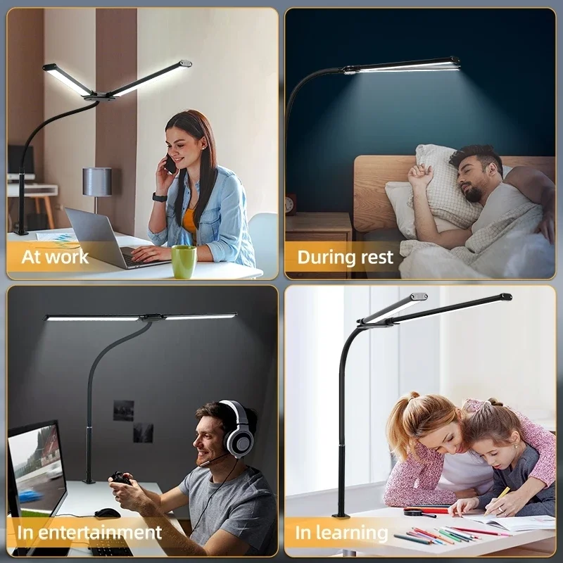 Dual LED Desk Lamp with Clamp 3Modes 10 Brightness Levels Flexible Gooseneck Swing Arm USB Powered for Reading Study Office Work