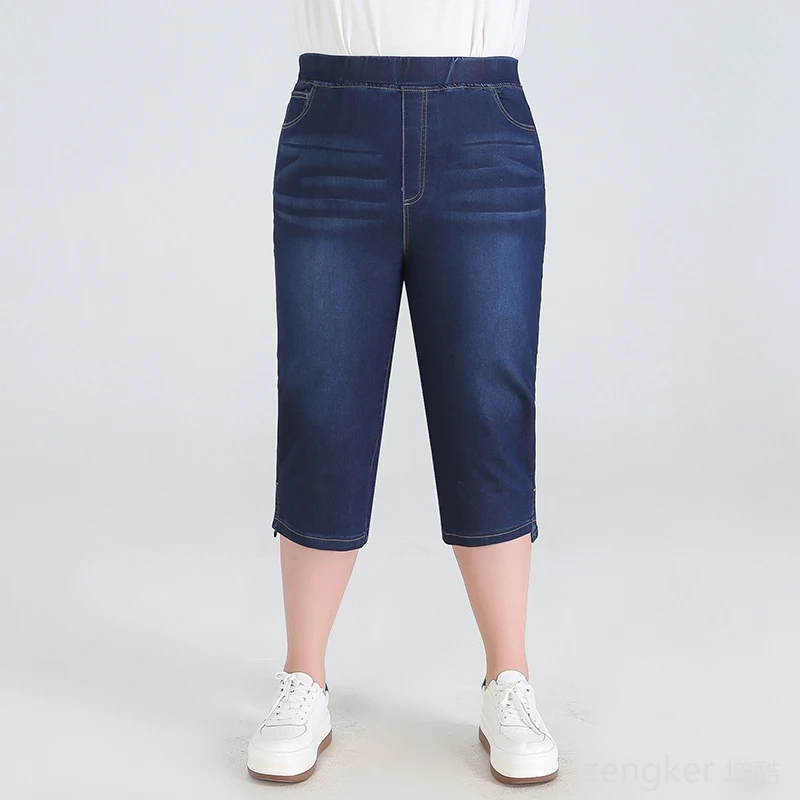 Calções jeans femininos de cintura alta, roupas de verão, tamanho grande, 8x, 140kg, 9xl