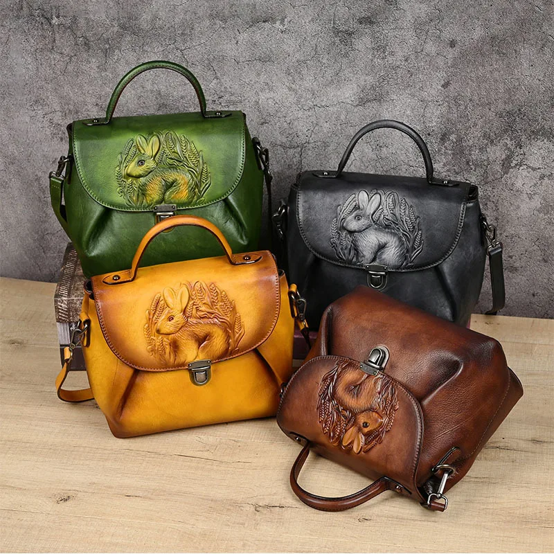 MOTAORA Vintage Handbags For Women Genuine Leather Shoulder Bags 2024 Woman Bag Rabbit Embossed Handmade Luxury Designer Handbag