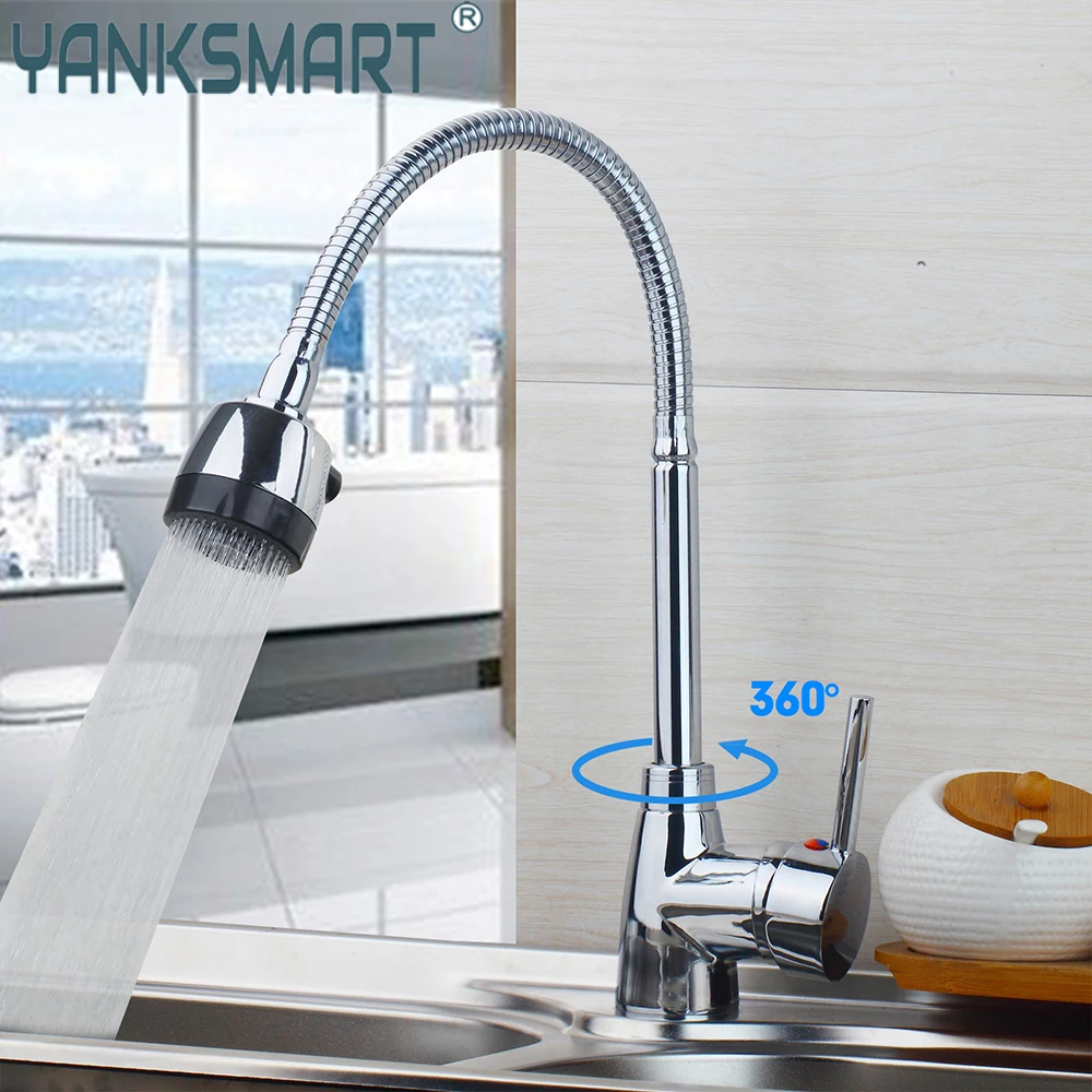 

YANKSMART Kitchen Faucet 360 Degree Rotation Deck Mounted Torneira Adjustable 2 Mode Stream Sprayer Head Filter Mixer Water Tap