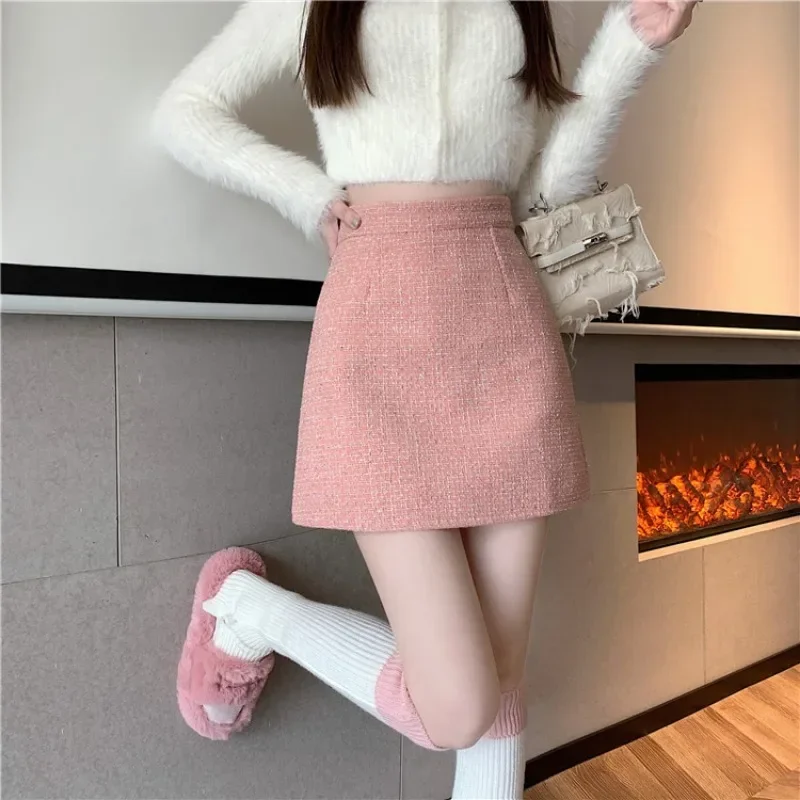 Rok wanita pinggang tinggi, rok dasar gaya Korea, warna Solid, ritsleting garis-a, Rok kantor, pelangsing, Rok Wanita Harian, L608