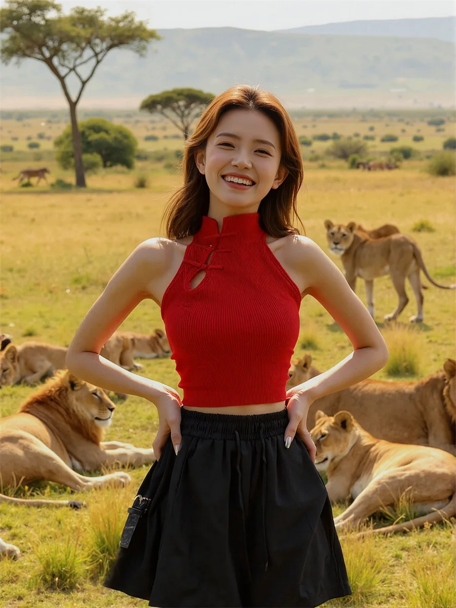 

Tanks Tops Women Stand Collar Cropped Vest Chinese Sexy Slim ButtonStriped Tee Relaxed Fit Study Room Preppy Teen Favorite