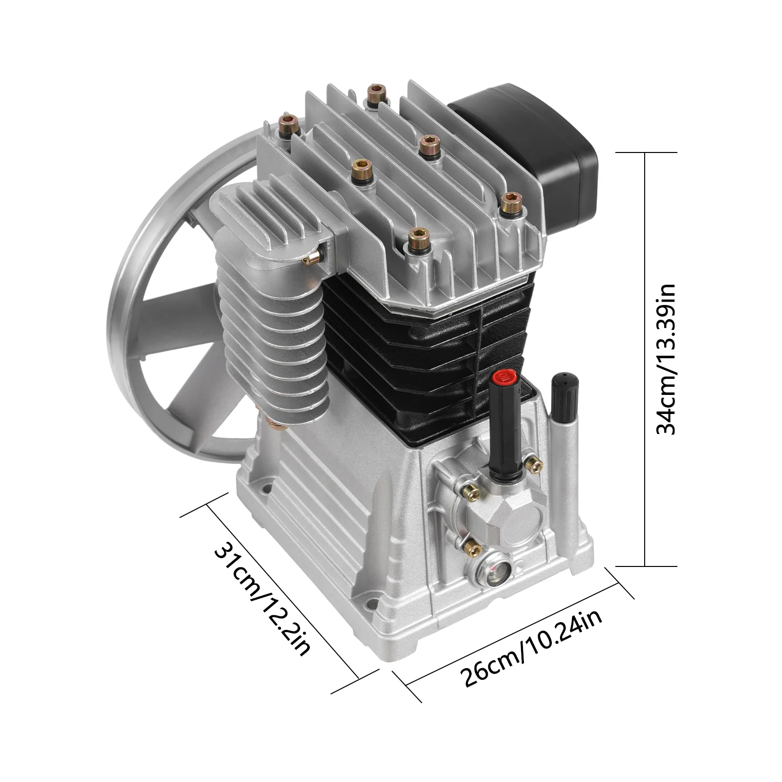 3HP Luftkompressor-Pumpenkopf, 66 Gal/min 0,8 MPa Aluminium-Eisen-Lackierpumpe für pneumatische Werkzeuge, Automobildekoration, Bergbau, Riemenantrieb mit Luftfilter und Schalldämpfer