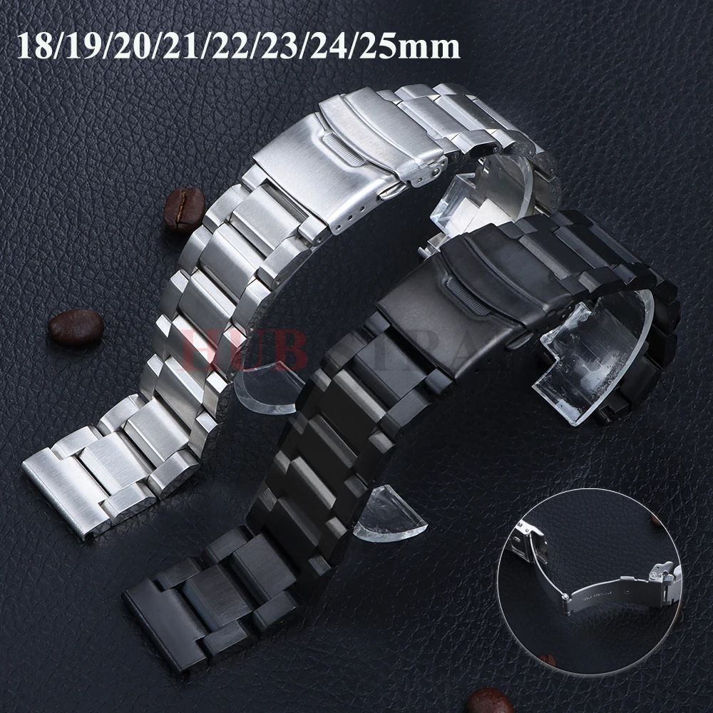 Solid Stainless Steel Watchband 18/19/20/21/22/23/24/25mm for Men Women Sport Strap for Seiko for Omega Foldinng Buckle Bracelet