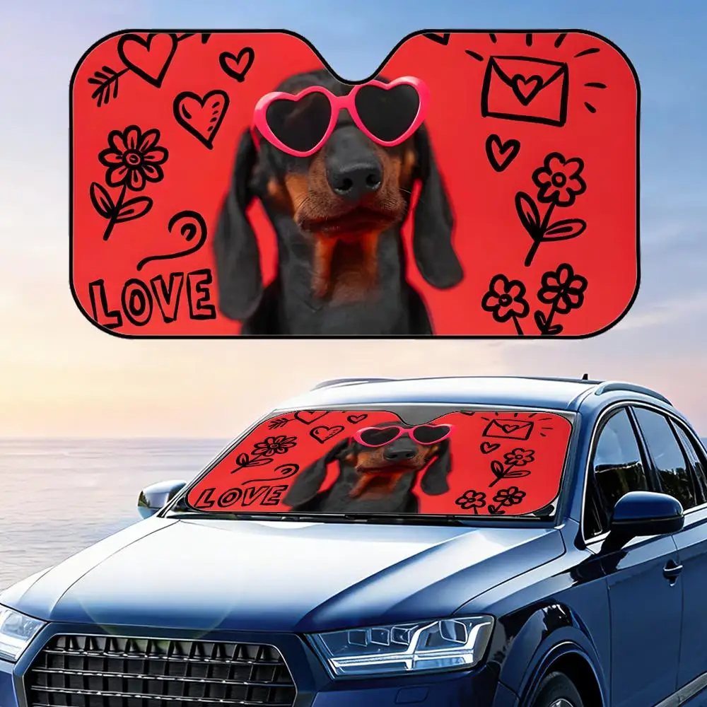 

Dachshund Sun Visor Reusable Aluminum Foil Windshield UV Protection Heat Insulation Cover Foldable Sun Visor Shade