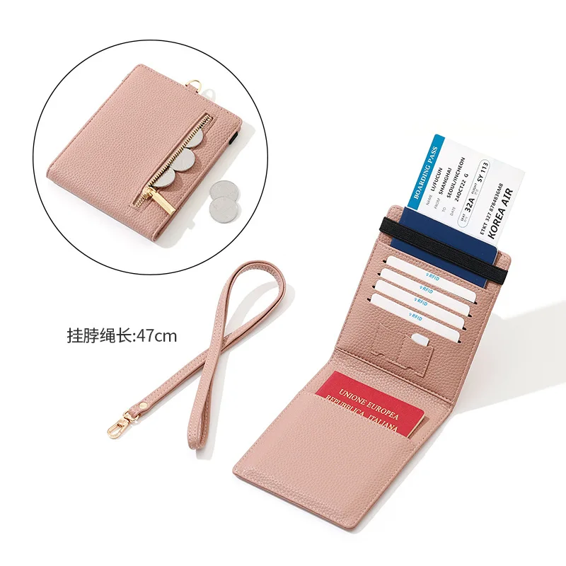 RFIDACollar de viaje de cuero antirrobo para mujer, funda para pasaporte con almacenamiento de tarjetas de visita, soporte protector para documentos
