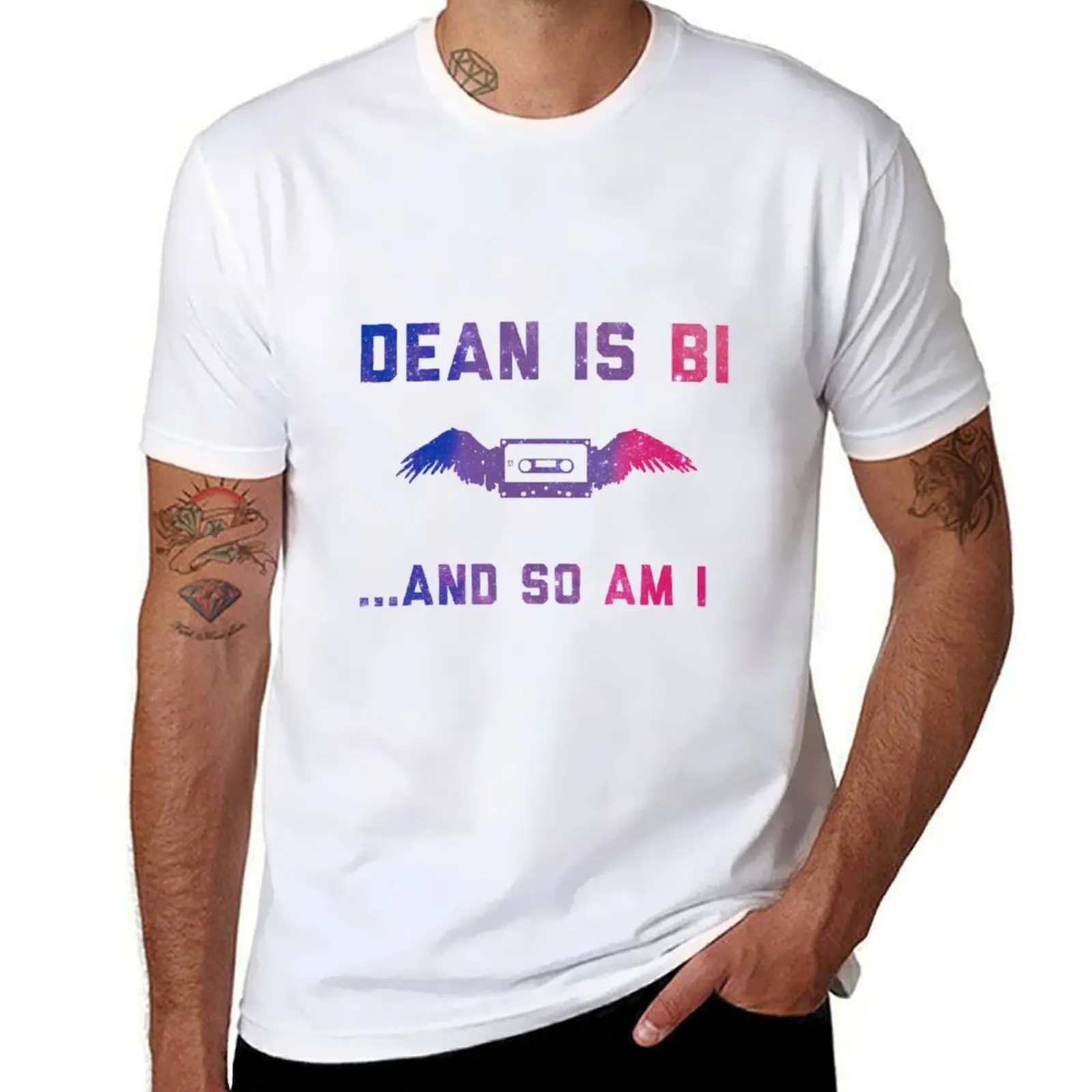 

Dean is Bi and so am I- mixtape edition T-Shirt man t shirt designer t shirt men 100% cotton luxury brand T-Shirt