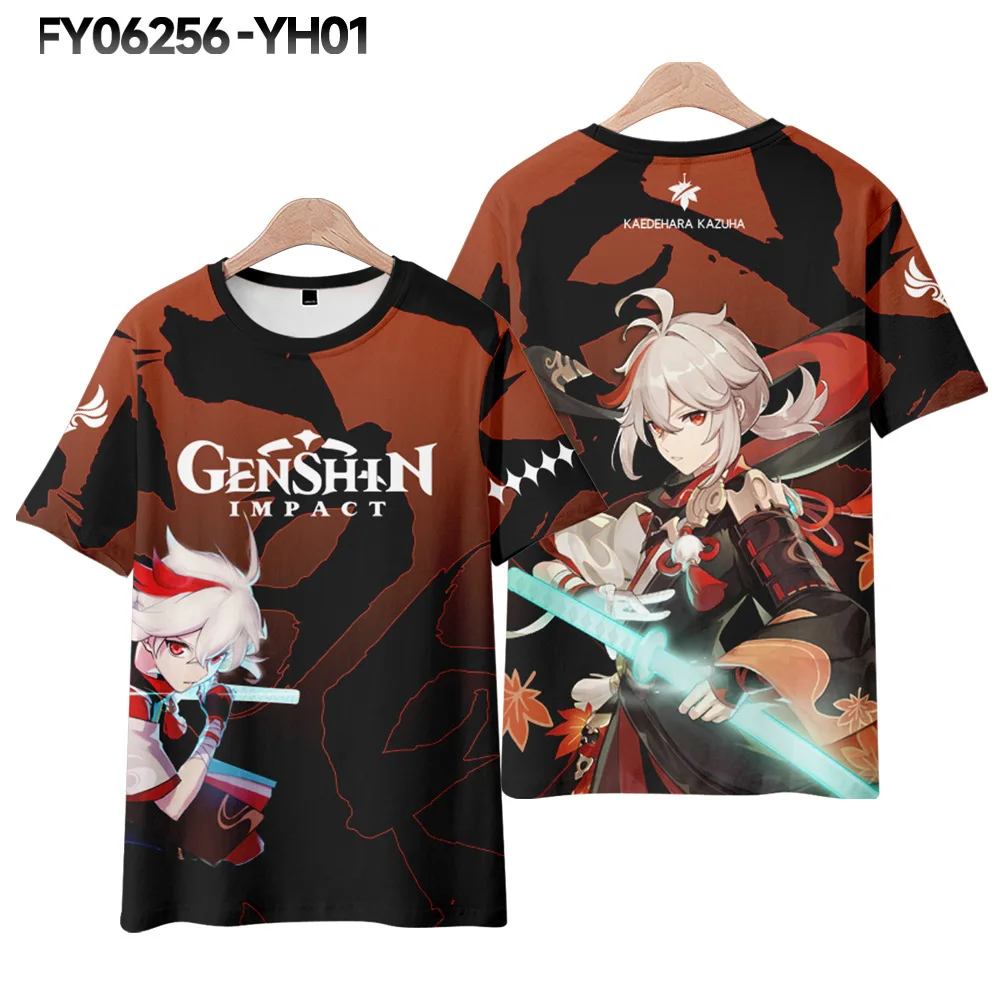 Genshin Impact Kaedehara Kazuha T-Shirts Anime Kamisato Ayaka 3D Print Streetwear Men Women Oversized Kids Boys Girls Tees Tops